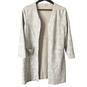 Laffaire Rustic Patchwork Square Cream Light Grey Open Front Cardigan Sz M